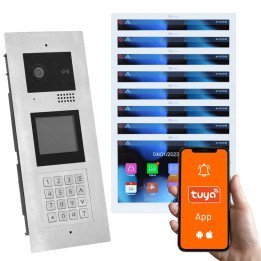 Genway KIT-F-M91-V13-8 Multi-Apartment Video Intercom Kit with 8 Touchscreen Monitors, 8 Families, Code/Card/Fob Entry, Tuya Sma