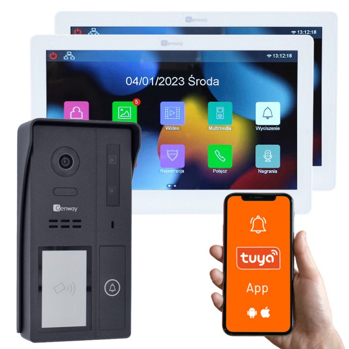 Genway KIT-F-S61-V13-2 Video Doorbell Kit 2-Wire with Two 7" Touch Monitors WiFi and Tuya