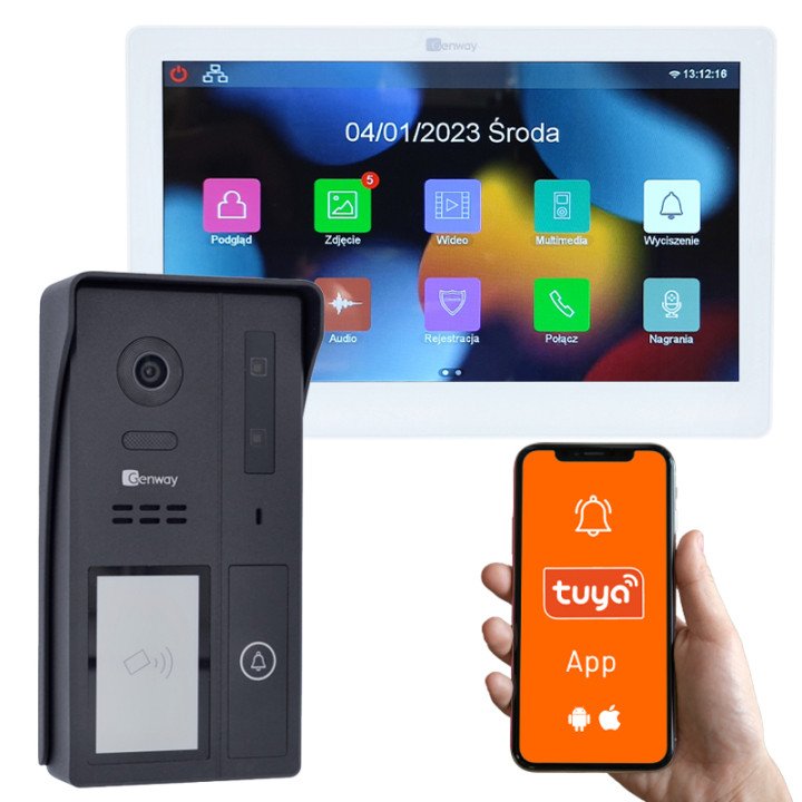 Genway KIT-F-S61-V14 Video Intercom Kit 2-Wire with 10" Touch Monitor WiFi Tuya