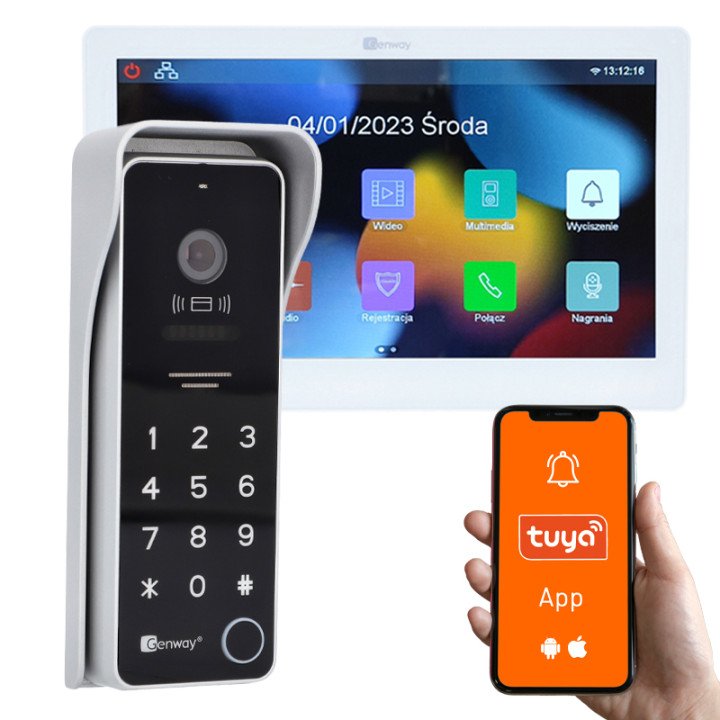 Genway KIT-F-S9-V14-2W 2-Wire Video Doorbell Kit with 10" Touch Screen Monitor, WiFi Tuya