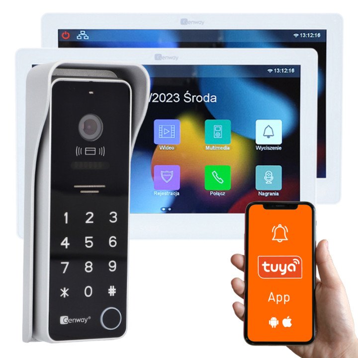 Genway KIT-F-S9-V14-2W-2 Video Doorbell Kit 2-Wire 2 Monitors 10" WiFi Tuya
