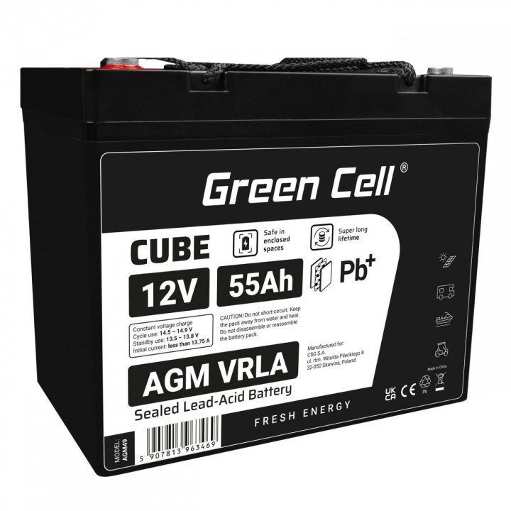 Green Cell AGM12V55AH-J 12V 55Ah AGM Akumulators IP54