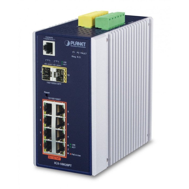 PLANET IGS-10020PT Industriālais PoE+ slēdzis 8 portu Gigabit