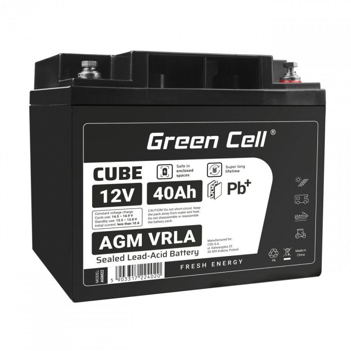 Green Cell AGM12V40AH-J 12V 40Ah AGM akumulators IP54