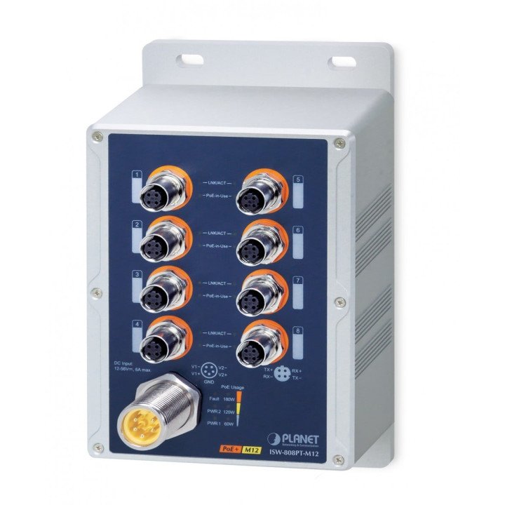 PLANET ISW-808PT-M12 rūpnieciskais PoE+ slēdzis 8 porti IP67