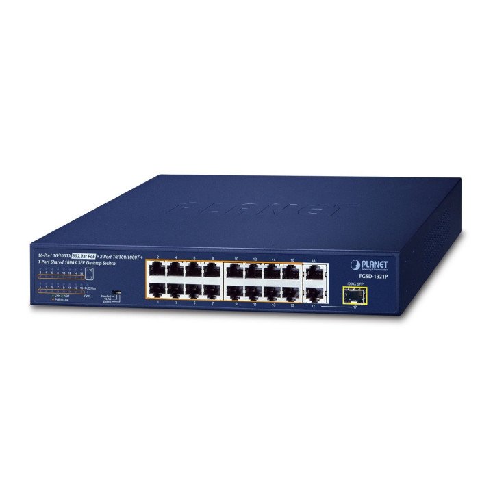 PLANET FGSD-1821P 16-портовый PoE+ неуправляемый коммутатор 185W