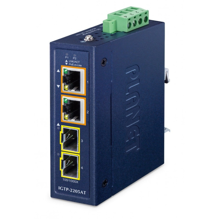 PLANET IGTP-2205AT PoE+ медиаконвертер, 2 SFP + 2 RJ45