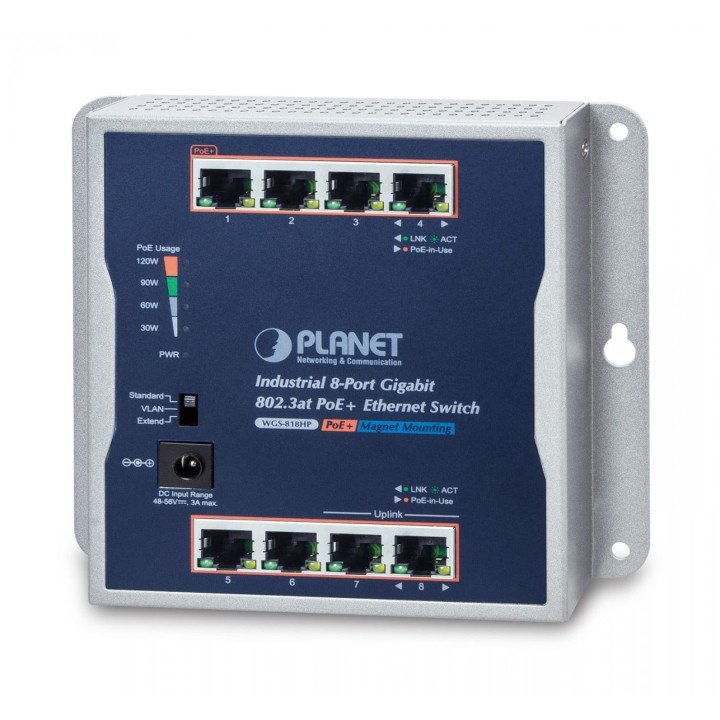 PLANET WGS-818HP 8 portu Gigabit PoE+ slēdzis 120W IP30
