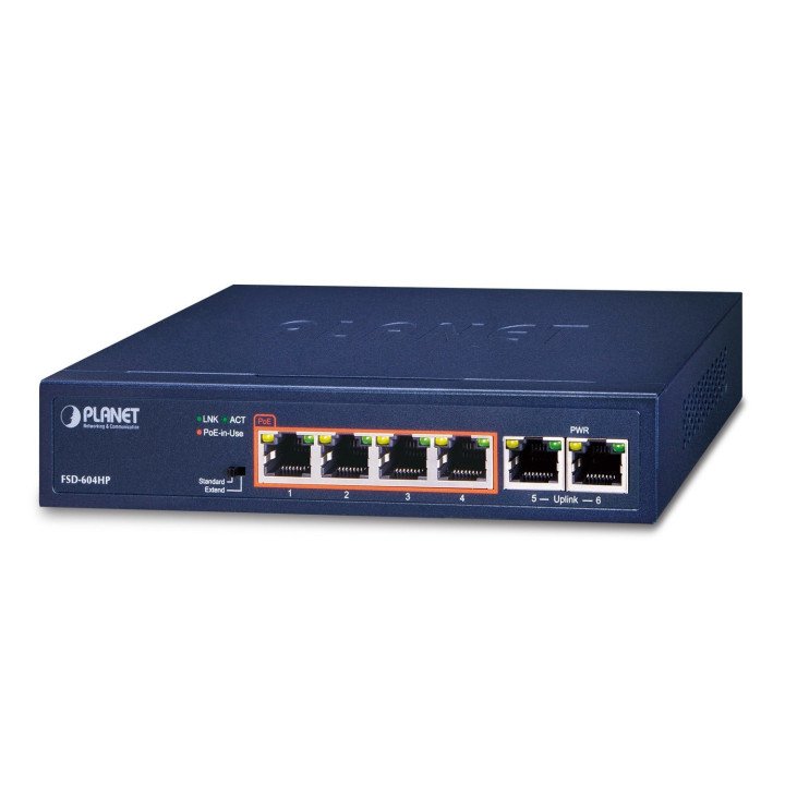 PLANET FSD-604HP PoE+ slēdzis 60W 4 porti