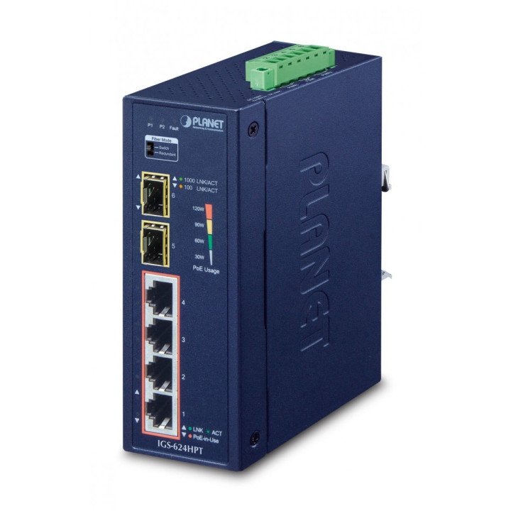 PLANET IGS-624HPT Industriālais PoE+ slēdzis 4 porti Gigabit SFP