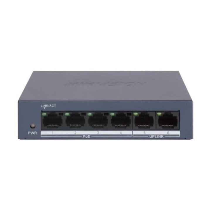 Hikvision DS-XS0106-P Nepārvaldāms PoE slēdzis 4 PoE+2 augšupielādes porti