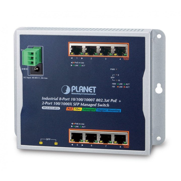 PLANET WGS-4215-8P2S pārvaldīts PoE+ slēdzis 8 Gigabit + 2 SFP IP30