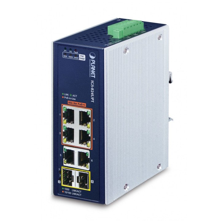 PLANET IGS-824UPT Industriālais PoE slēdzis 8 porti 95W 802.3bt