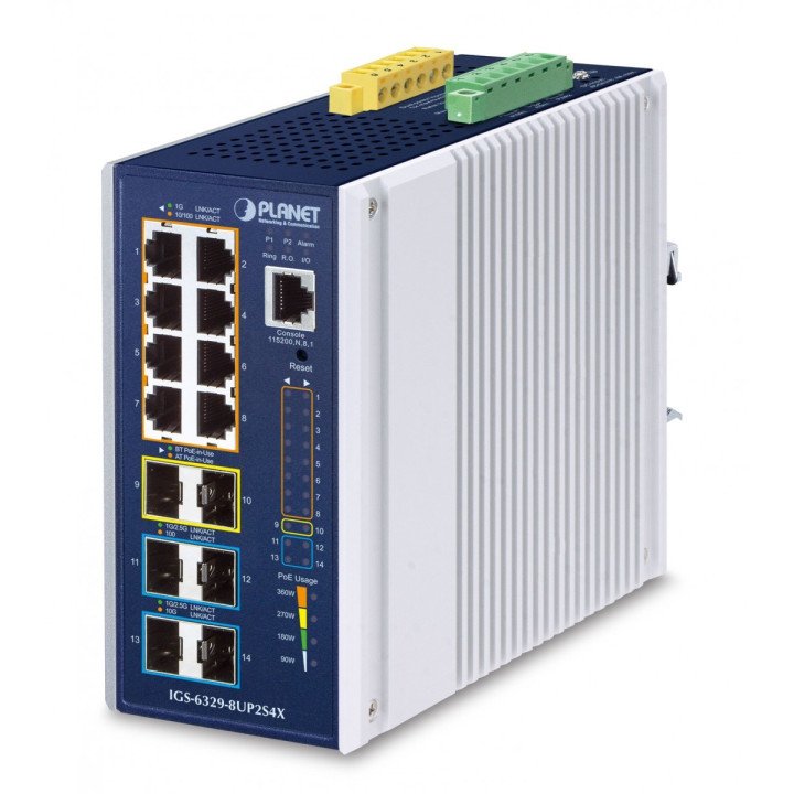 PLANET IGS-6329-8UP2S4X Industriālais PoE slēdzis 8 porti 802.3bt 10G SFP+