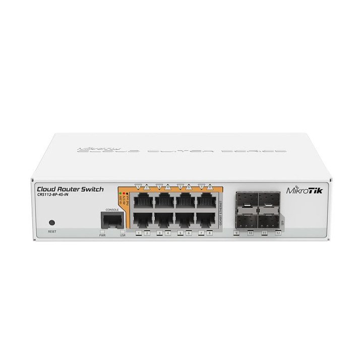 MikroTik CRS112-8P-4S-IN pārvaldāms Gigabit PoE slēdzis 12 porti
