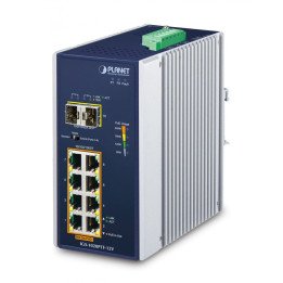 PLANET IGS-1020PTF-12V Industriālais PoE+ slēdzis 8 portu Gigabit SFP