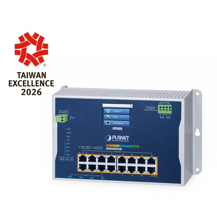 PLANET WGS-5215-16UP4XV 16-portu PoE++ 10G SFP+ pārvaldāmais slēdzis
