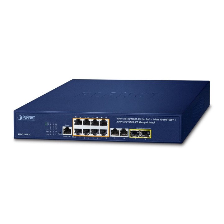 PLANET GS-4210-8P2C Pārvaldīts PoE+ Gigabit slēdzis 8+2 SFP 120W