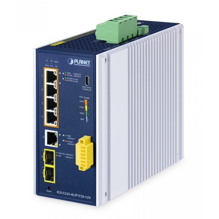 PLANET IGS-5225-4UP1T2S-12V Industriālais PoE++ slēdzis 4x2.5G SFP