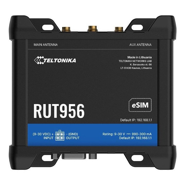Teltonika RUT956 4G LTE маршрутизатор с eSIM, Wi-Fi N, 100Mbps