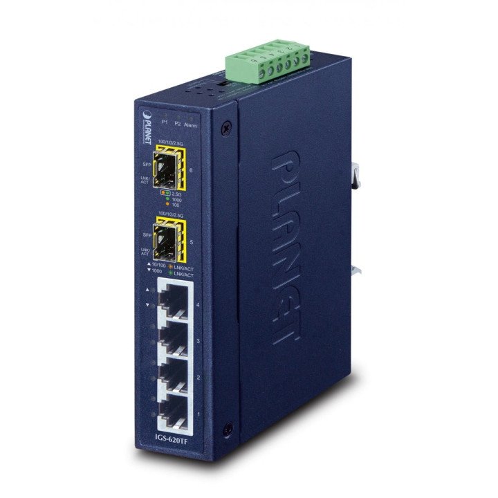 PLANET IGS-620TF Rūpnieciskais 6 portu Gigabit pārvaldāmais slēdzis -40~75°C
