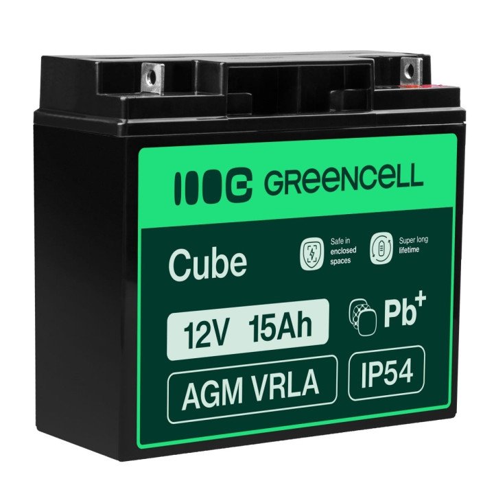 Green Cell AGM53 12V 15Ah VRLA akumulators – signalizācijai, UPS, rotaļlietām