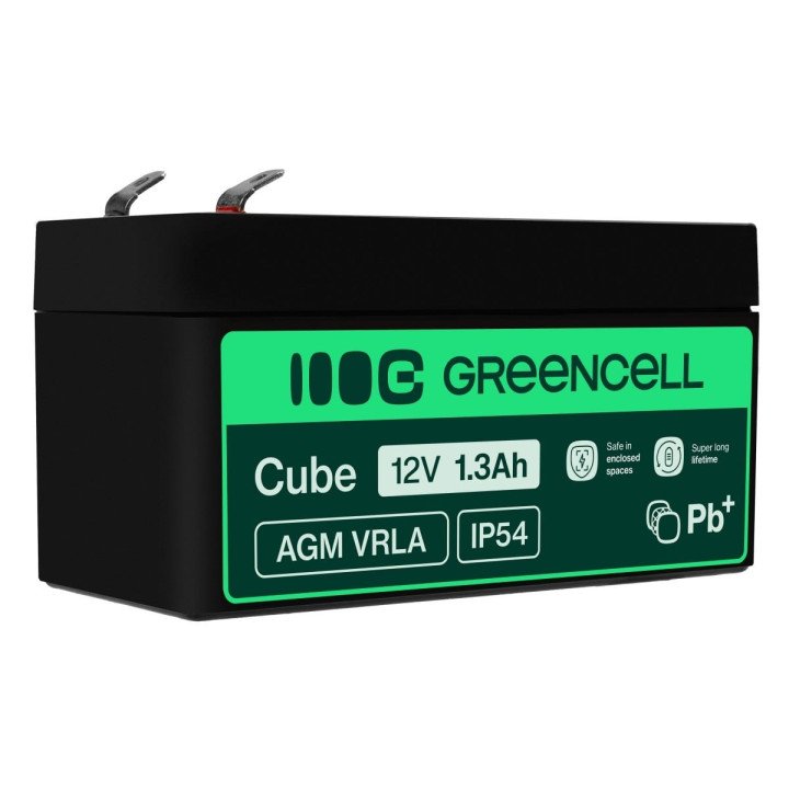 Green Cell AGM41 12В 1,3Ач VRLA аккумулятор - для сигнализации и игрушек