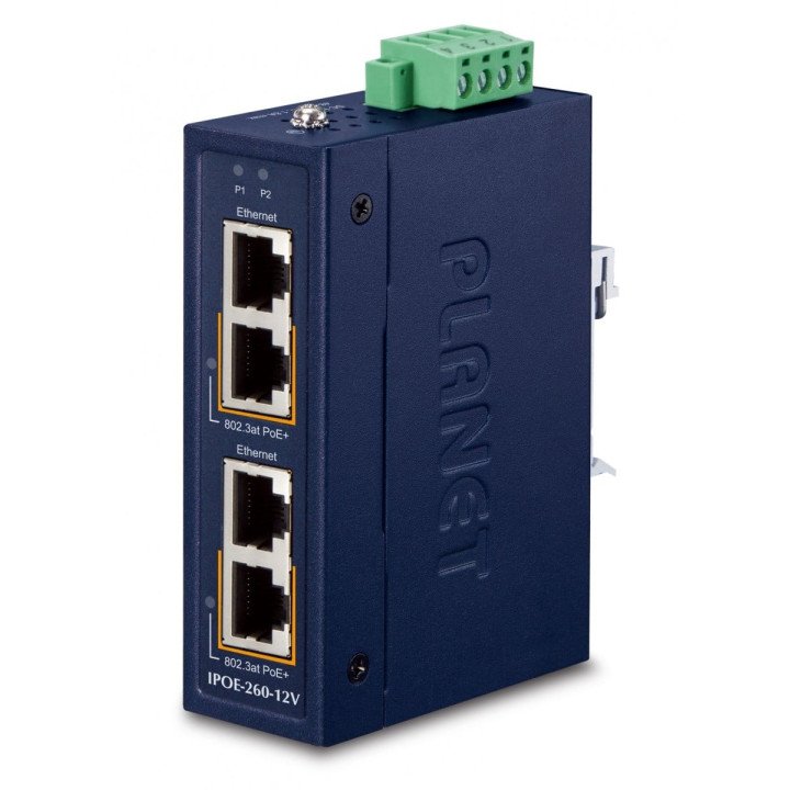 PLANET IPOE-260-12V 2 portu Gigabitu PoE slēdzis sienas montāžai