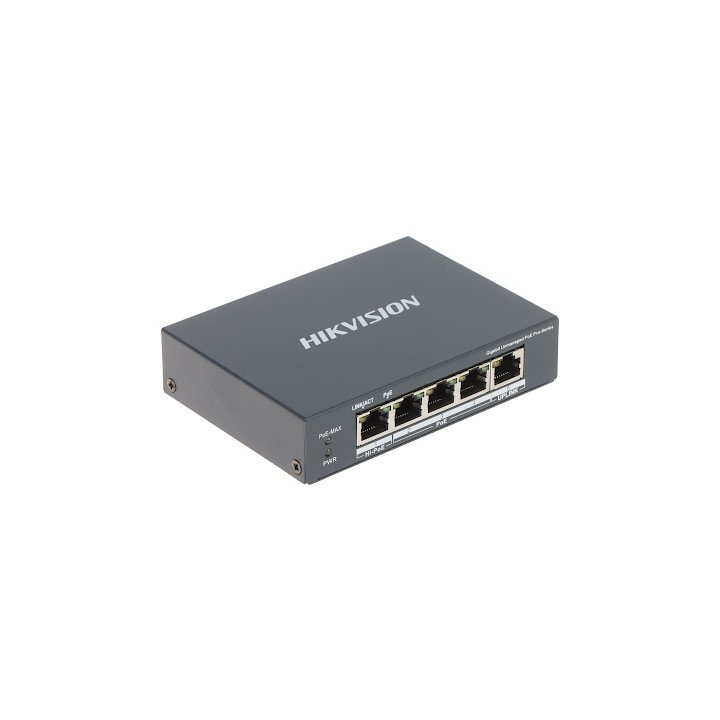 Hikvision DS-3E0505HP-E 5-Port Unmanaged PoE Switch, 4 PoE Ports, 55W Budget, 10/100 Mbps
