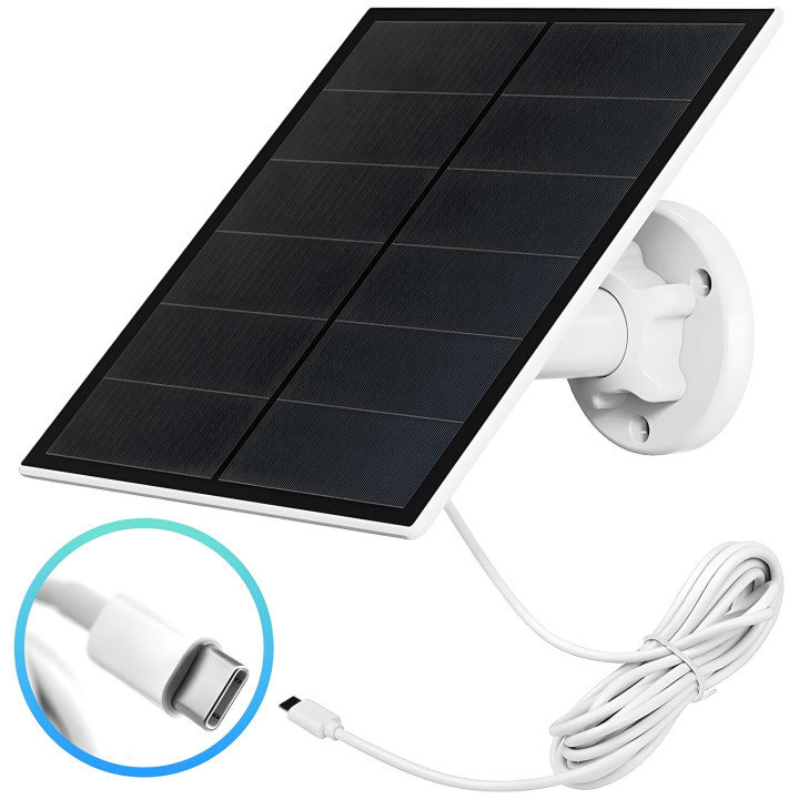 Ūdensizturīgs saules panelis kamerai | 5W | USB-C | 3m kabelis