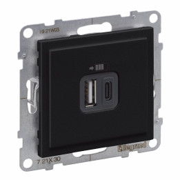 Legrand SUNO melna rozete USB-A + USB-C 15W