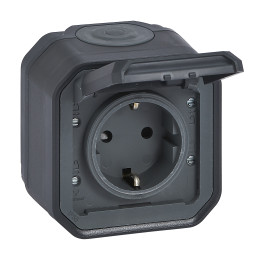 Plexo vācu standarta rozete 2P+E skrūvju spailēm antracīta