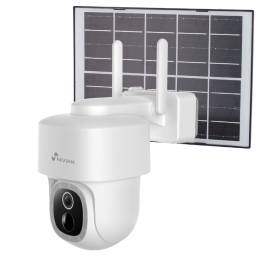 NIVIAN RETAIL NVS-IPC-08S-BATSOLAR-L 3MP PTZ kupolveida kamera ar Wi-Fi, PoE, IP65, 8m IR, balto gaismu un microSD līdz 256GB