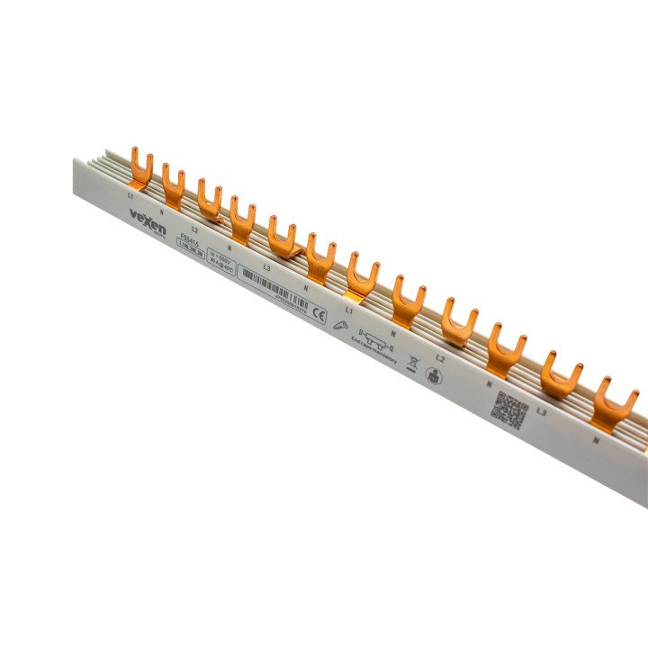VEXEN монтажная шина 16mm2, 3P+N L1NL2NL3N, вилочная, 1м