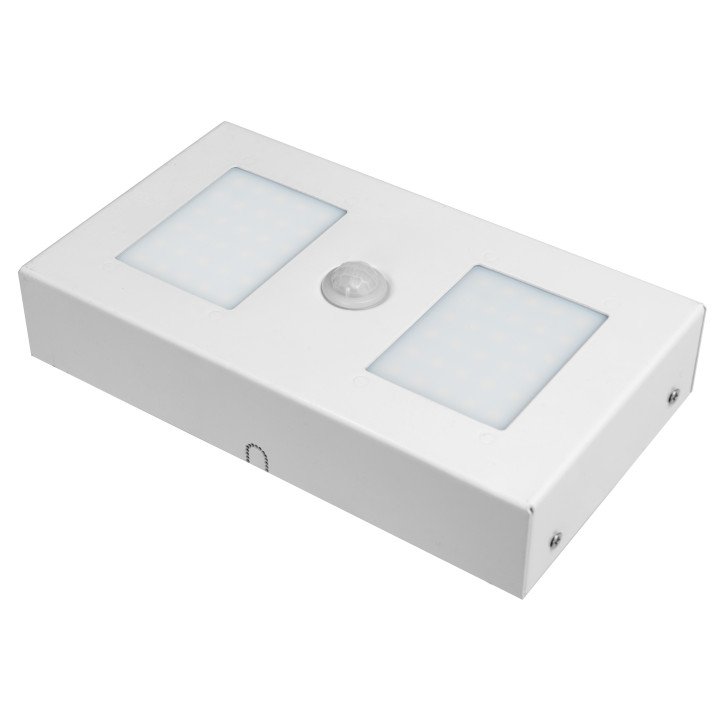 KRONO LED 8W gaismeklis ar matēto plafonu baltaa krāsa taisnstūra metāla korpusu un kustības sensoru 6500K 700lm IP20
