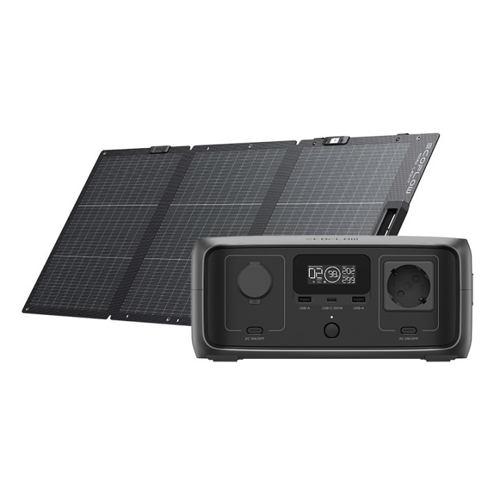 EcoFlow River 3 UPS spēkstacija + 160 W saules paneļu komplekts R3U-160W-SB
