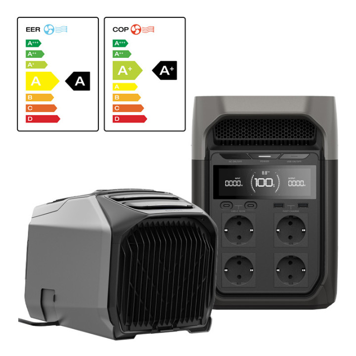 EcoFlow DELTA 3 pārnēsājamā spēkstacija + WAVE 3 gaisa kondicionētāja komplekts (D3-W3-SB)
