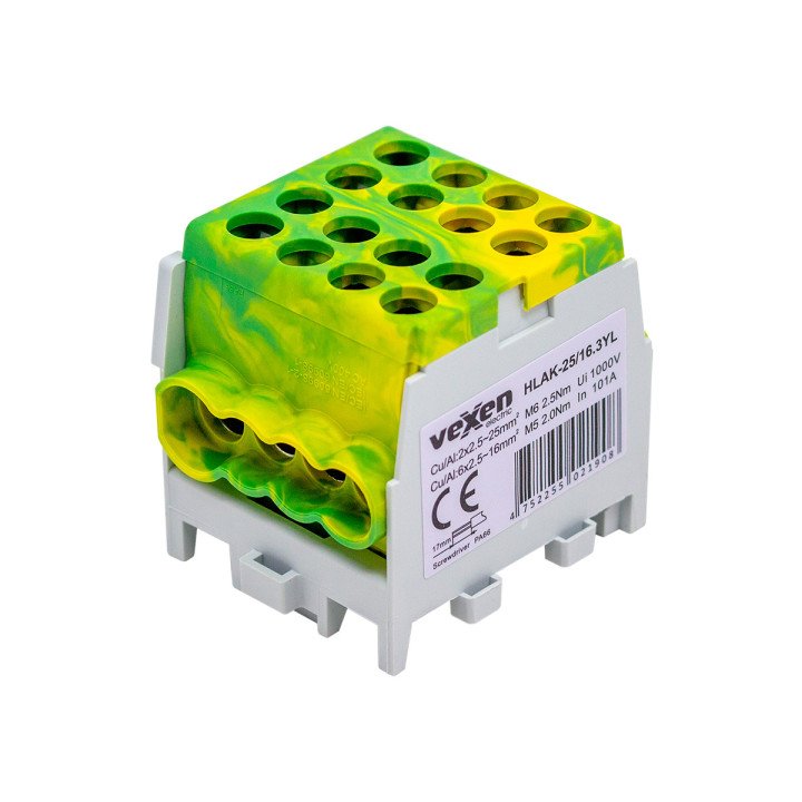 HLAK klemmbloks Al/CU 2x25-6x16mm dzeltens
