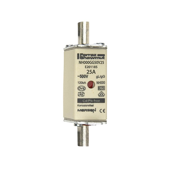 NH fuse-link gG, 500VAC, size 000, 25A double indicator/live tags