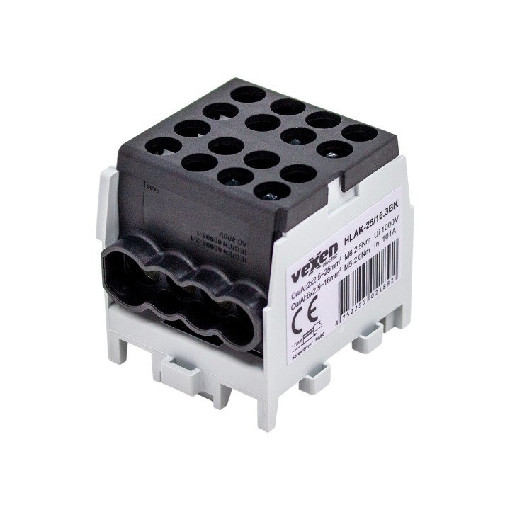 HLAK klemmbloks Al/CU 2x25-6x16mm melns