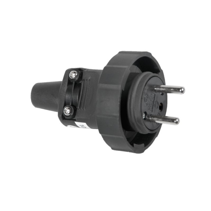 Kontakt dakša 2P+E melna gumijas 230V, 16A, IP 65