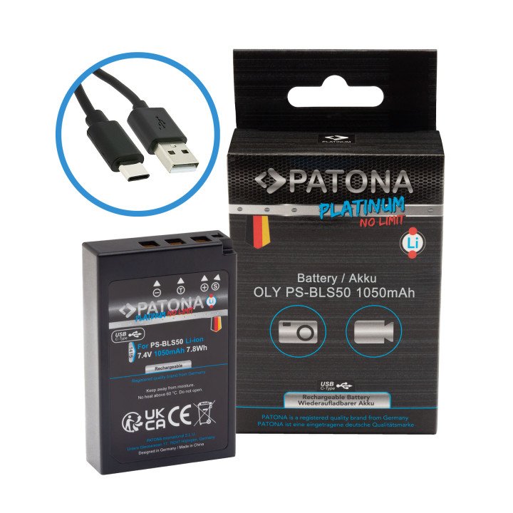 Patona PT1415 Battery Olympus BLS-5/BLS5 1050mAh Li-Ion Platinum USB-C Charger