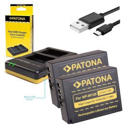 Patona PT1957B Dual Charger for Fuji NP-W126 + 2x 1020 mAh Batteries