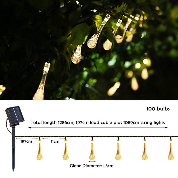 IMMAX DROP Saules LED dekoratīvā ķēde, 100x LED, 10 m, 3000K silti balta, IP65