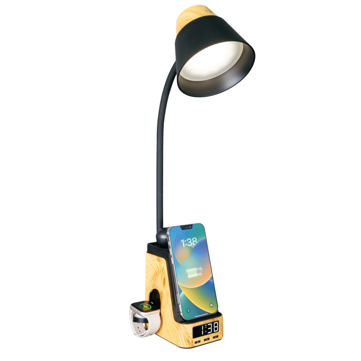Immax IDEAL LED galda lampa ar QI uzlādi CCT gaiša koka/melna