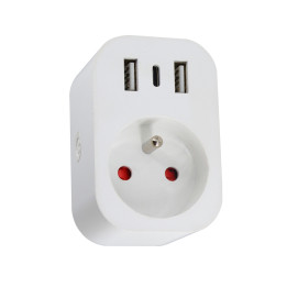 Immax NEO LITE Smart iekštelpu ligzda ar tapu, E tips, 2xUSB, 1xUSB C, WiFi