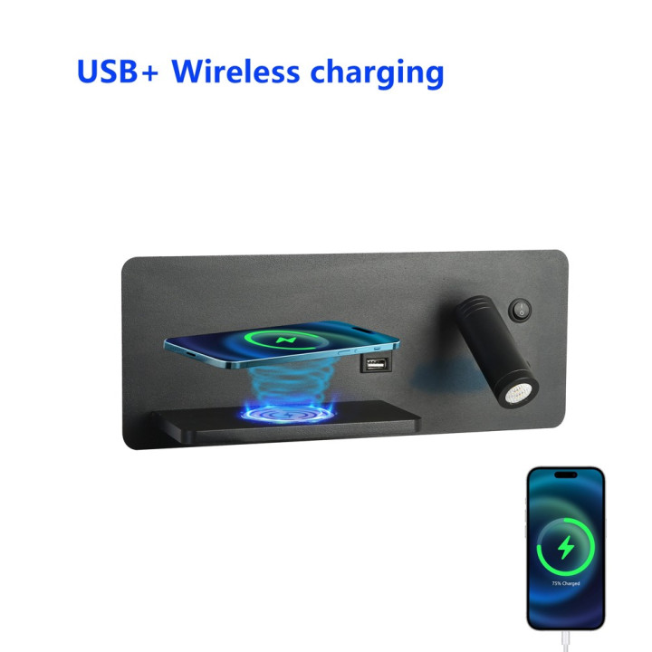 Immax LED Be PREPARE 4in1, prožektors ar QI uzlādi, USB melns pa kreisi