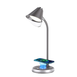 Immax FINCH LED galda lampa ar Qi uzlādējamu pelēku + sudraba elementiem