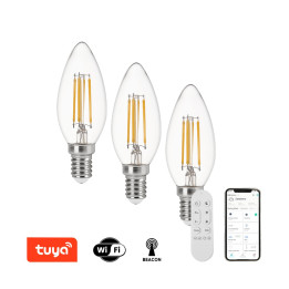Viedā kvēlspuldze Immax NEO LED komplekts 3xE14 C37 4W CCT 470lm aptumšojams, WiFi, Bāka + tālvadības pults