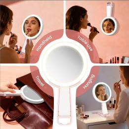 Immax SWEET Makeup LED kosmētikas spogulis, abpusējs, 10x palielinājums, CCT, rozā